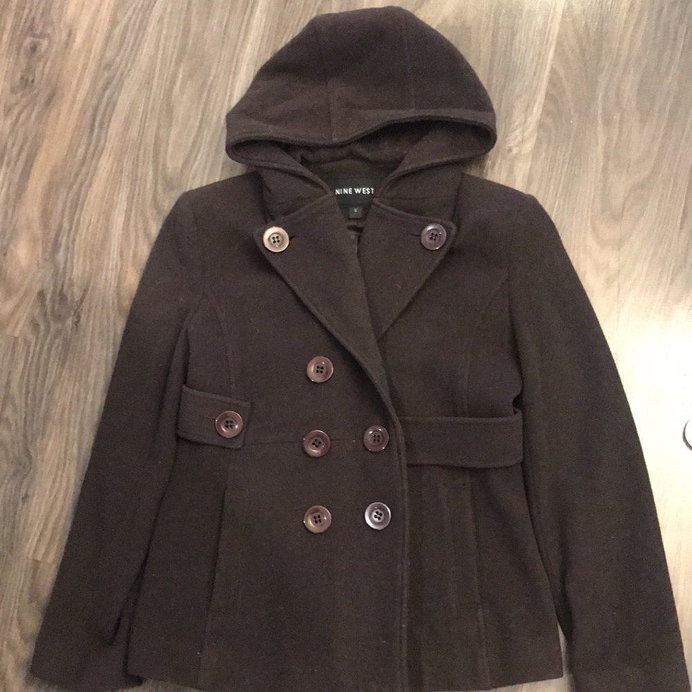 Nine West Chocolate Brown Wool Pea Coat size 8